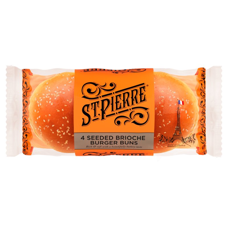 St Pierre 4 Brioche Seeded Burger Buns 250g