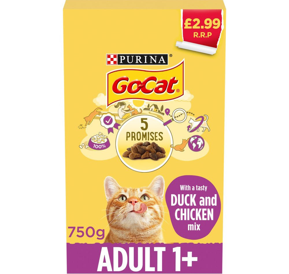GO-CAT Chicken and Duck Dry Cat Food PMP £2.99 750g