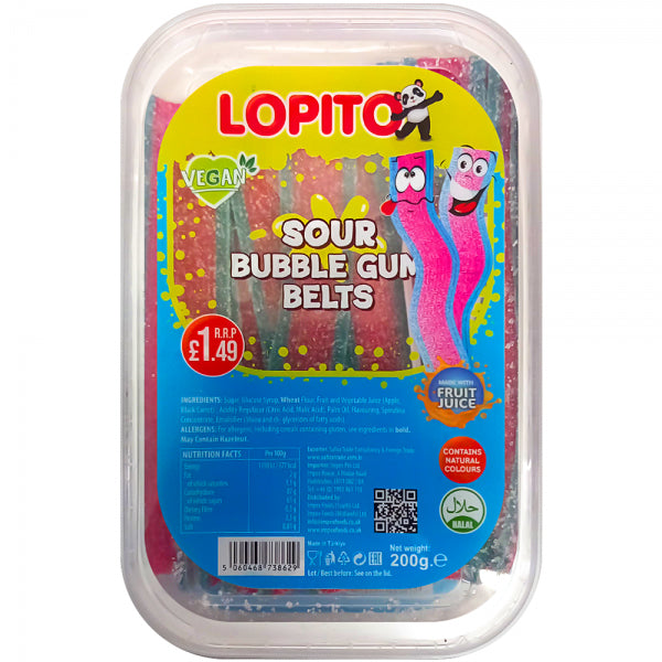 Lopito Fizzy Sour Buuble Gum Belt 200g