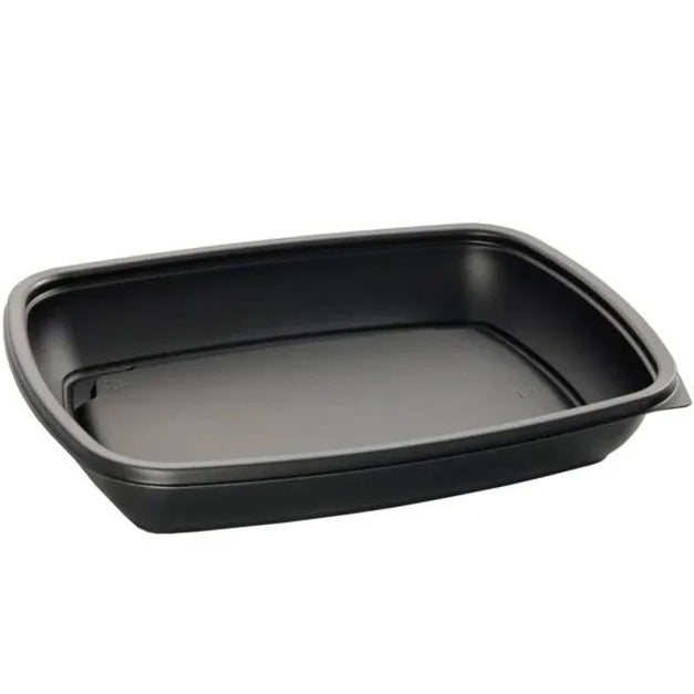 Microwaveable Black Base 58Oz Rectangular Tray With Clear Lid 150Pcs