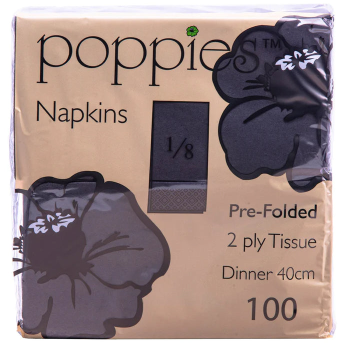 Wipe Up Black Serviette 40x40cm 2Ply 1/8 Fold 2000Pcs