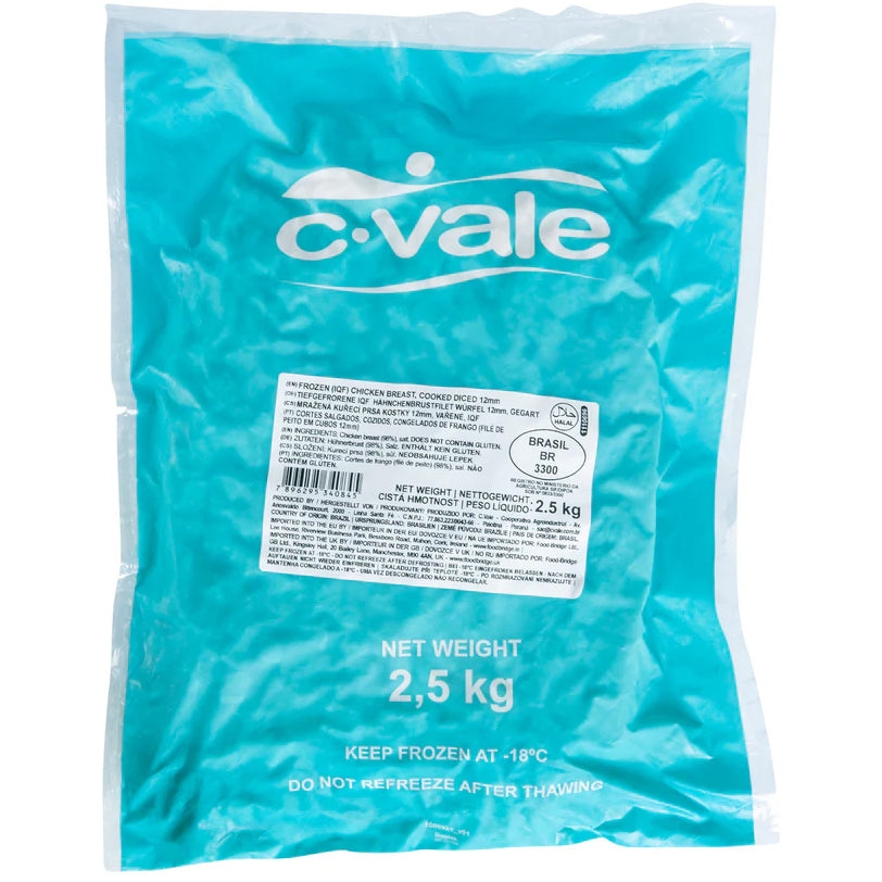 C/Vale 98% Steamed Cooked 12mm Diced Chicken 2.5Kg