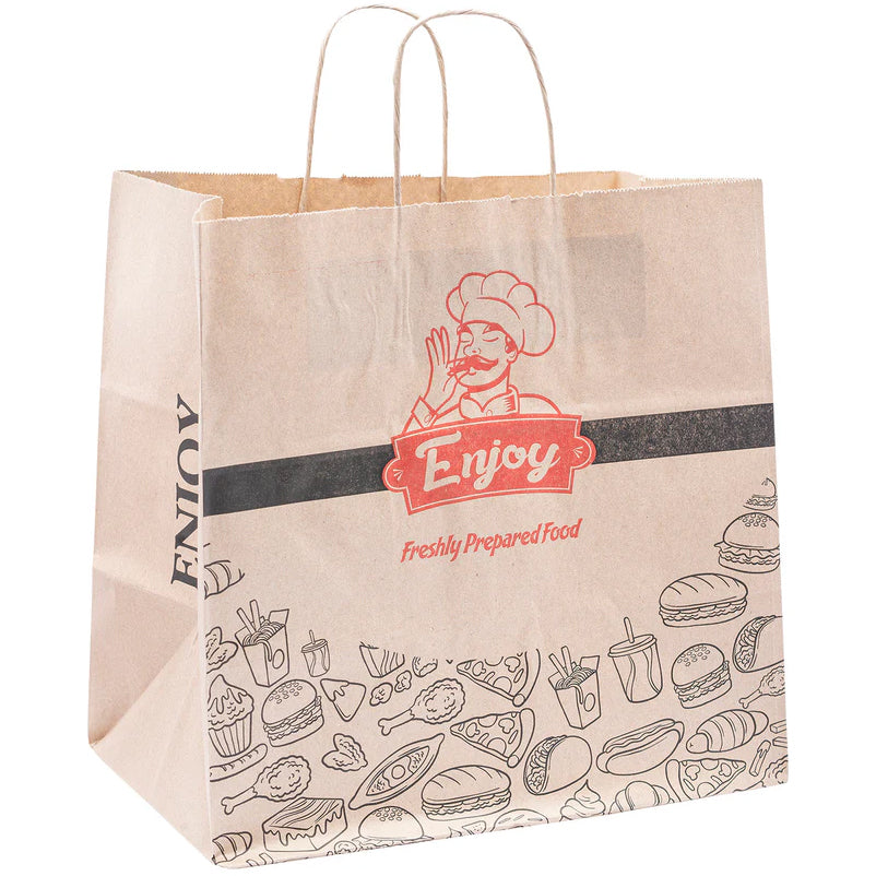 Twisted Handle Jumbo Brown Paper Bags [Enjoy Printed] (320x210x320mm) 100pcs
