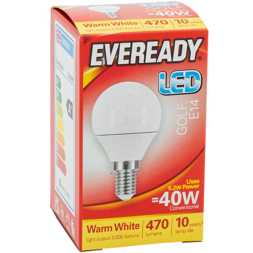 Eveready Led Bulb Golf Opal E14 470lm Warm White