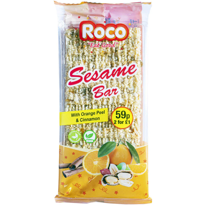 Roco Sesame Bar with Orange Peel & Cinnamon 50g