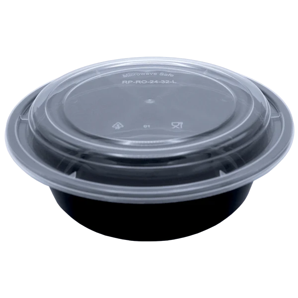 Microwaveable Round Container Black Base 32Oz With Lids 150Pcs