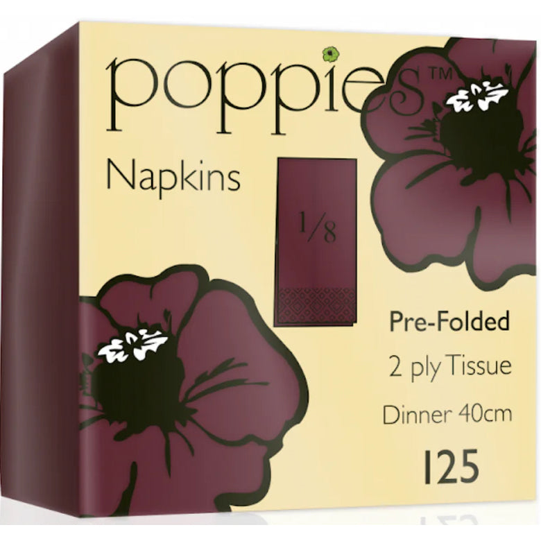 Poppies 1/8 Fold (Bordeaux) Napkins 40x40 Servieetes