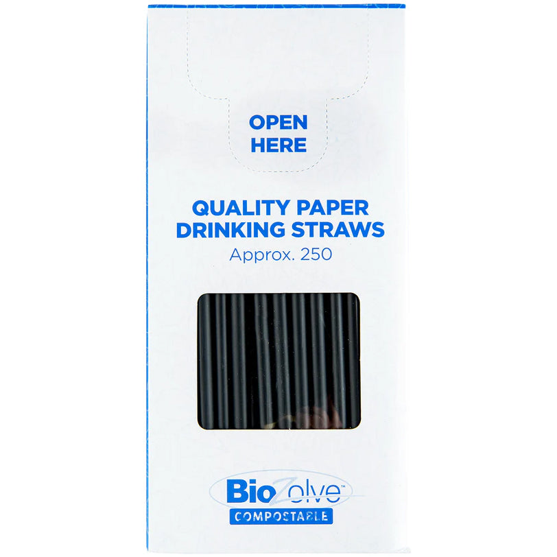 Flexible Black Plastic Straw PLA 8" (Biodegradable) 250Pcs
