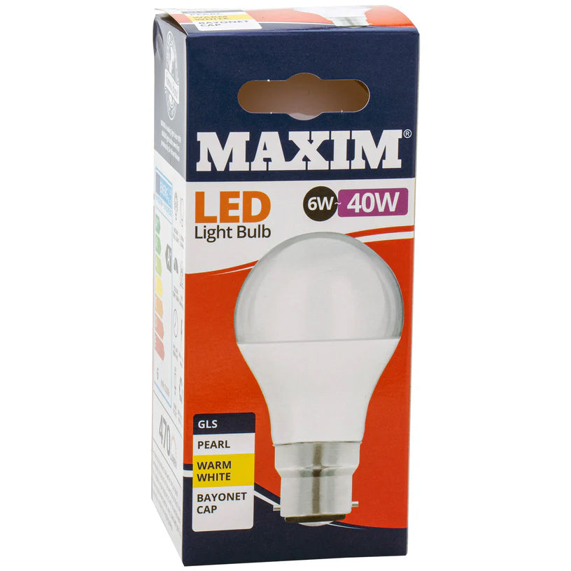 Maxim Led Gls Bc Warm White Pearl Bulb 6w~40w