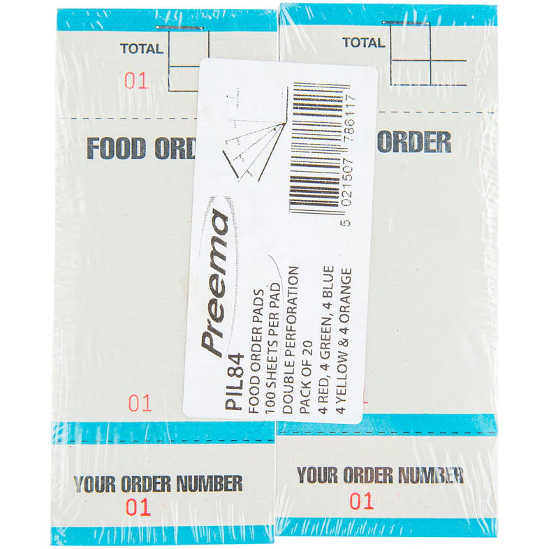 Preema Bar Food Order Waiter Pads Assorted Colours 1x20pcs