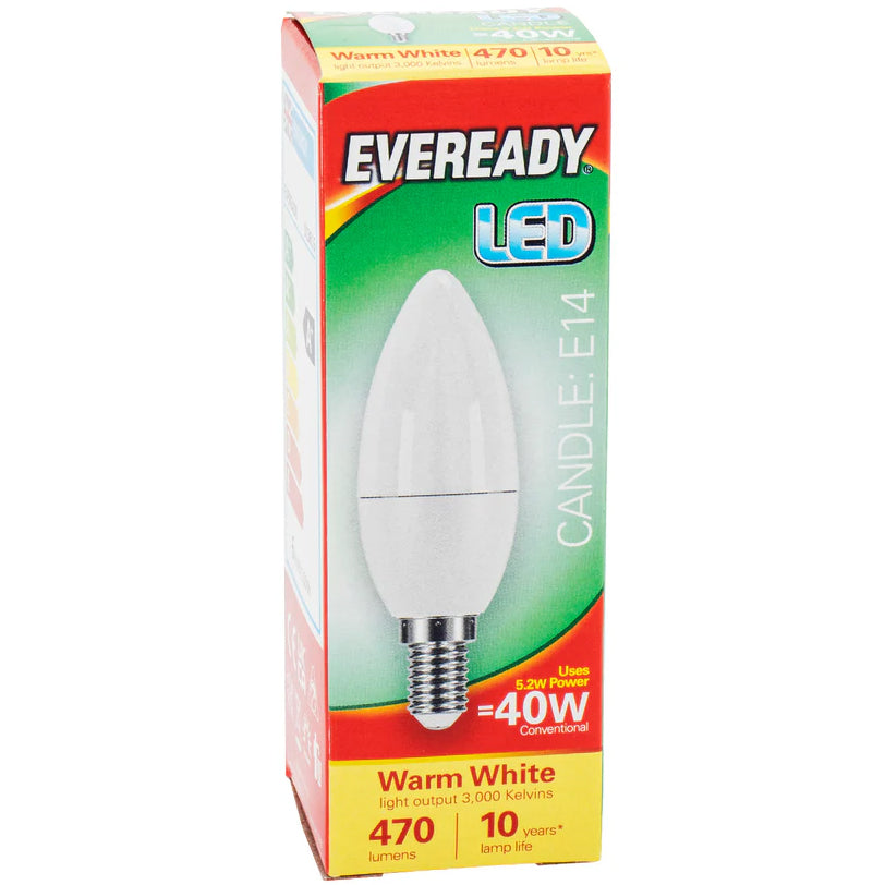 Eveready Led Bulb Candle Opal E14 470lm Warm White