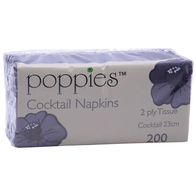 Poppies Cocktail Napkins (Black) (24x24cm) 200Pcs
