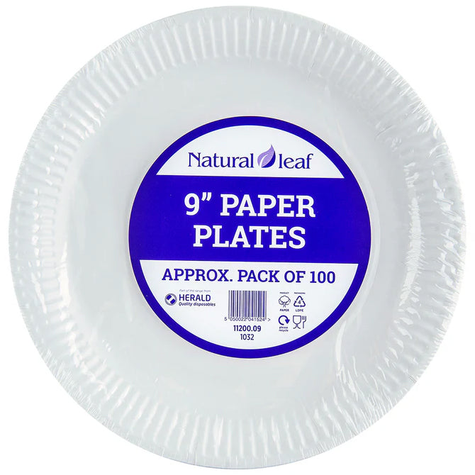 White Paper Plate 9" 100Pcs