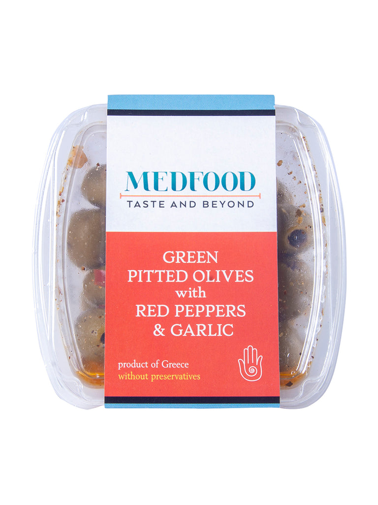 Medfood Green Olives with Red Peppers & Garlic 160g