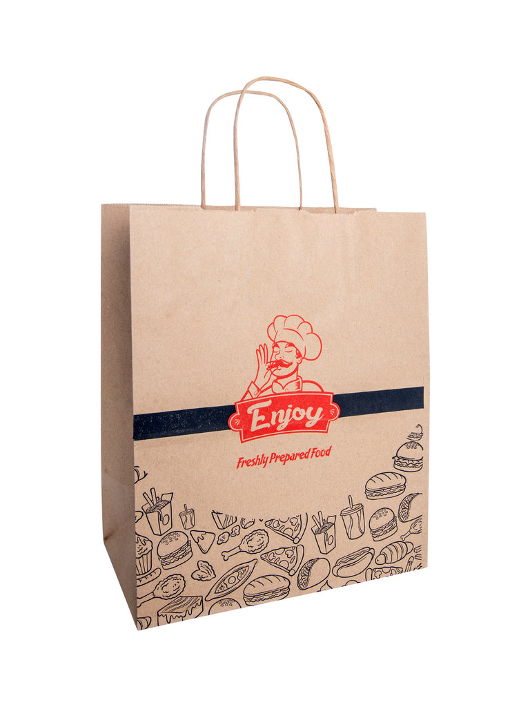 Twisted Handle Large Brown Paper Bags [Enjoy Printed] 100pcs