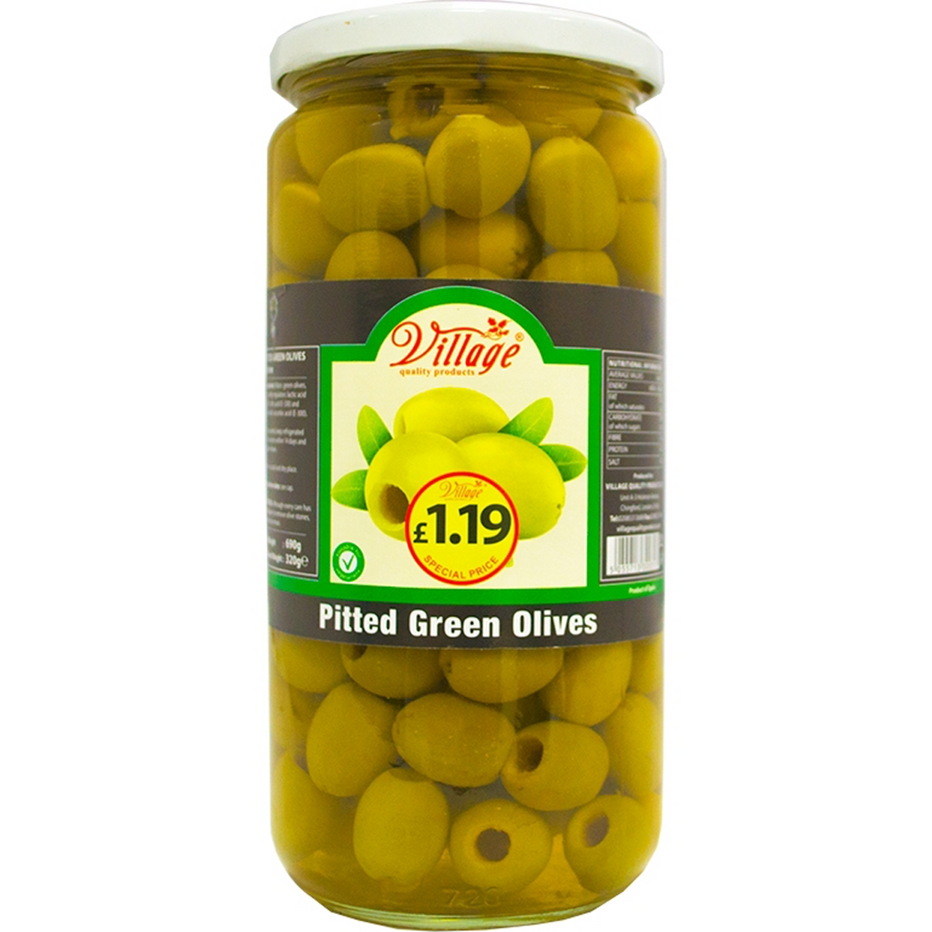 Village Pitted Green Olives (JAR) 720ml