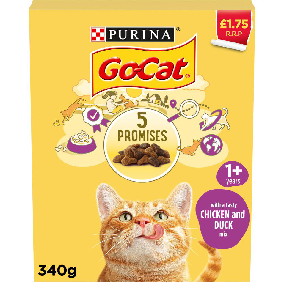 GO-CAT Chicken and Duck Dry Cat Food PMP Ãƒâ€šÃ‚Â£1.75 340g