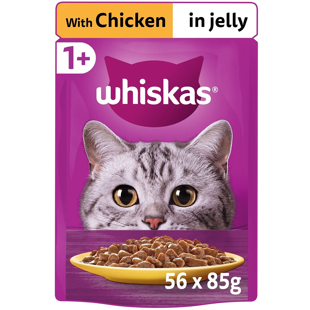 Whiskas 1+ Adult Wet Cat Food Pouches in Jelly with Chicken 85g