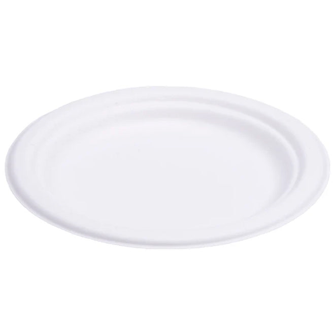 Bagasse Fully Compostable White Round Plate 7" 50Pcs